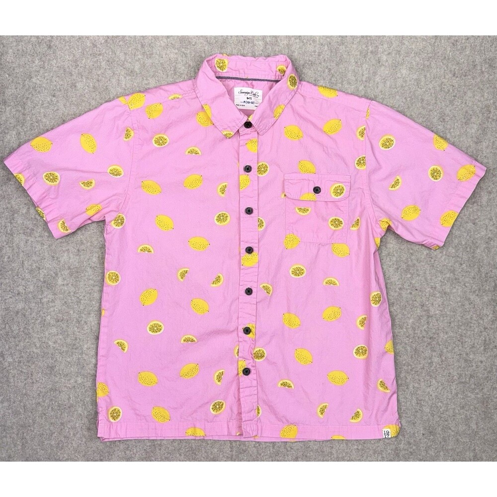 Sovereign Code Boys M (10/12) Short Sleeve Button Down Shirt Pink Lemons